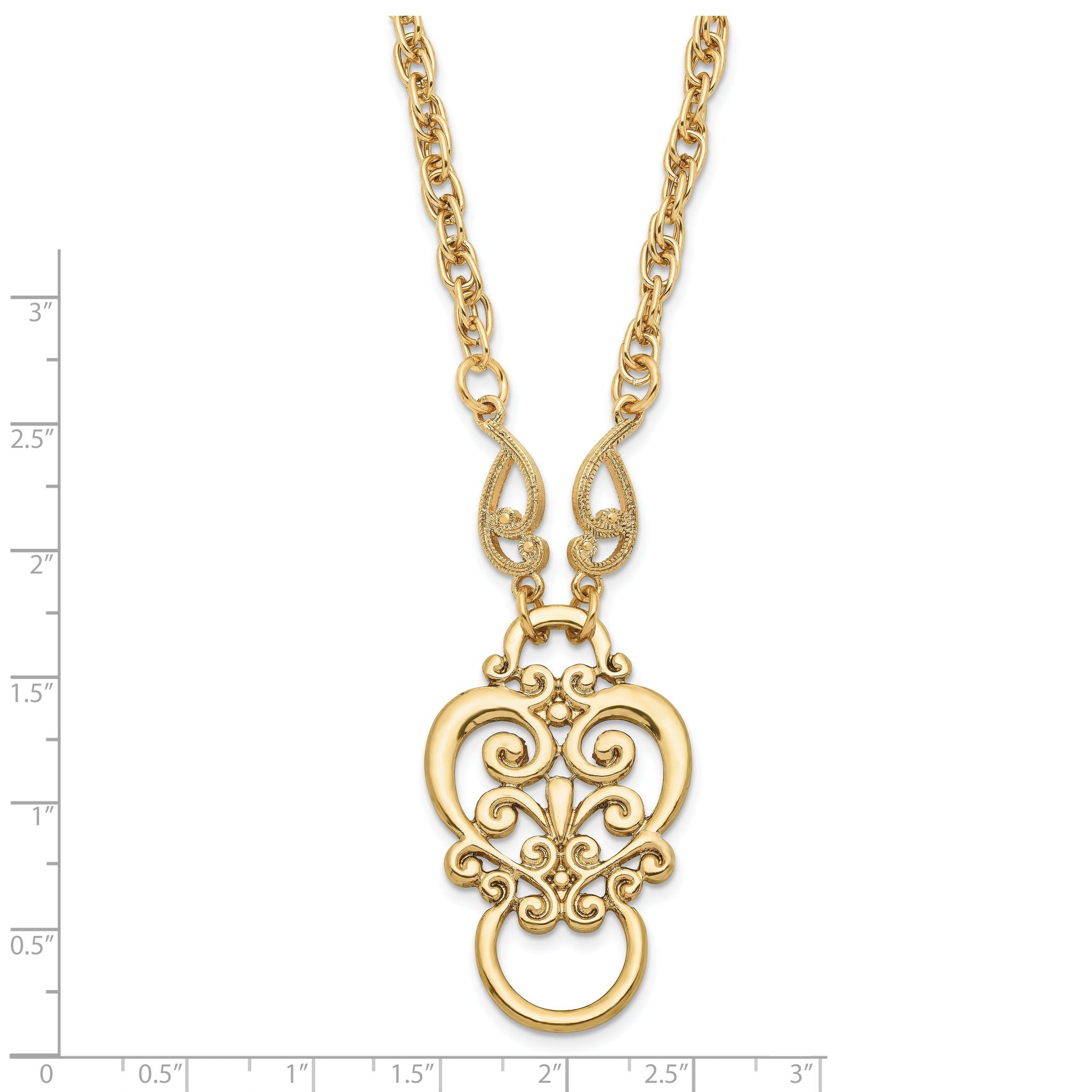 1928 Jewelry Gold-tone Fancy Filigree Scroll 28 inch Eye Glass or Badge Holder Necklace Secondary image