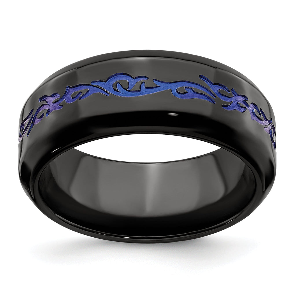 Titanium Wedding Band with Blue Anodized Accents and Polished Finish