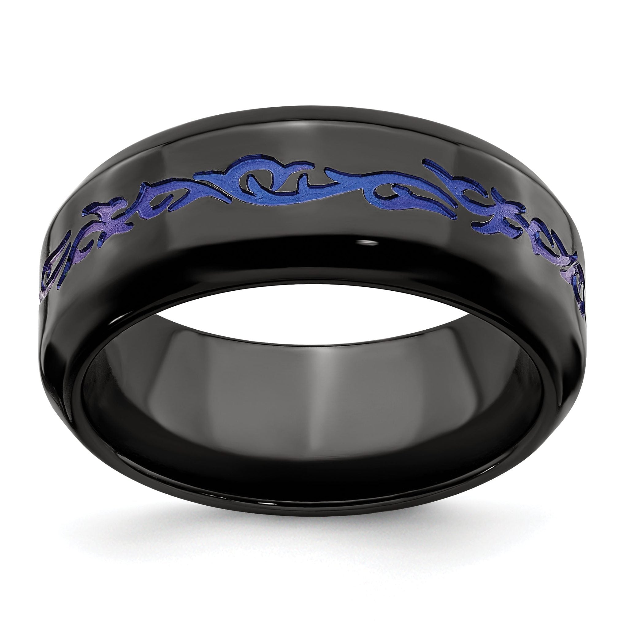 Titanium Wedding Band with Blue Anodized Accents and Polished Finish