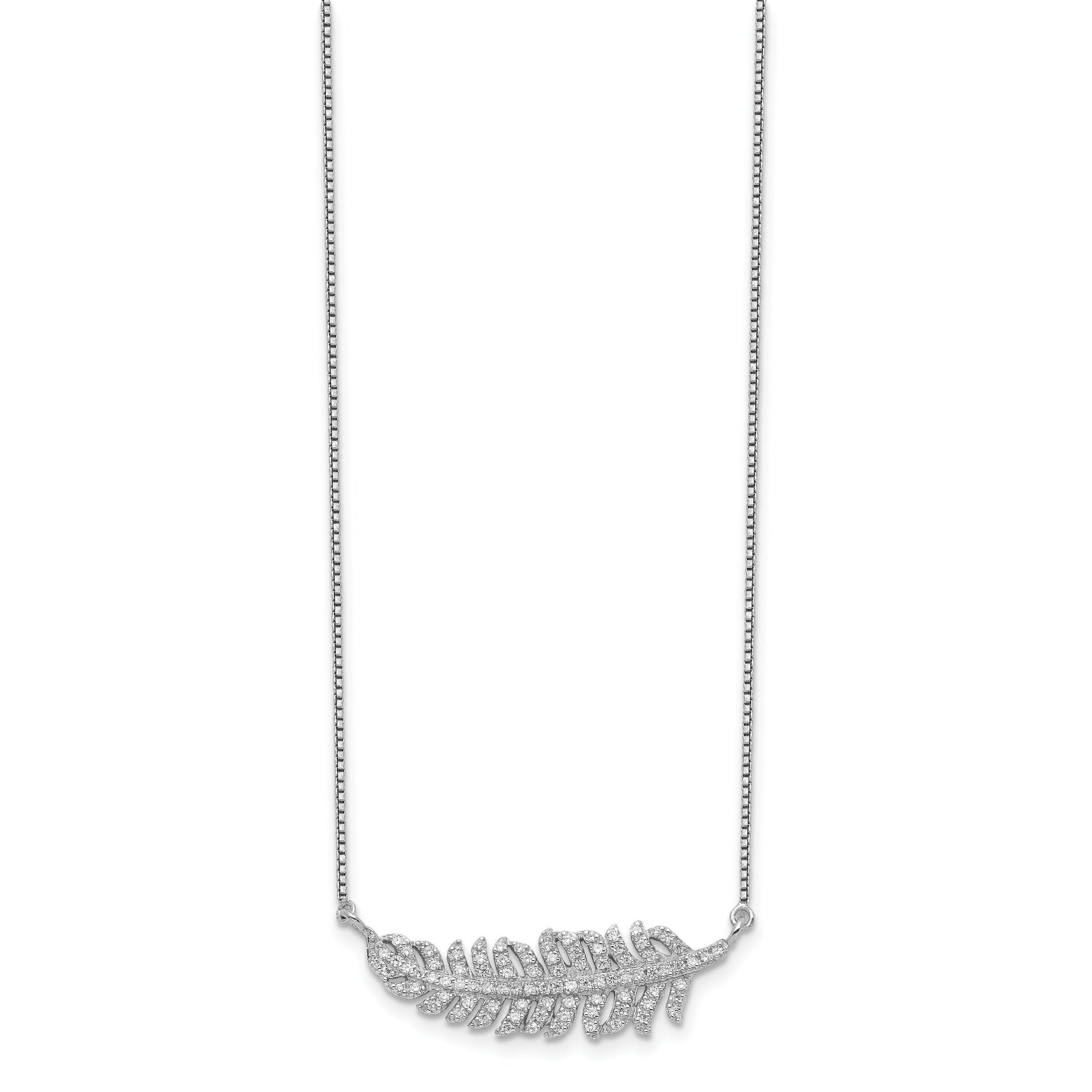 Sterling Silver Rhodium-plated With CZ Leaf Necklace Secondary image