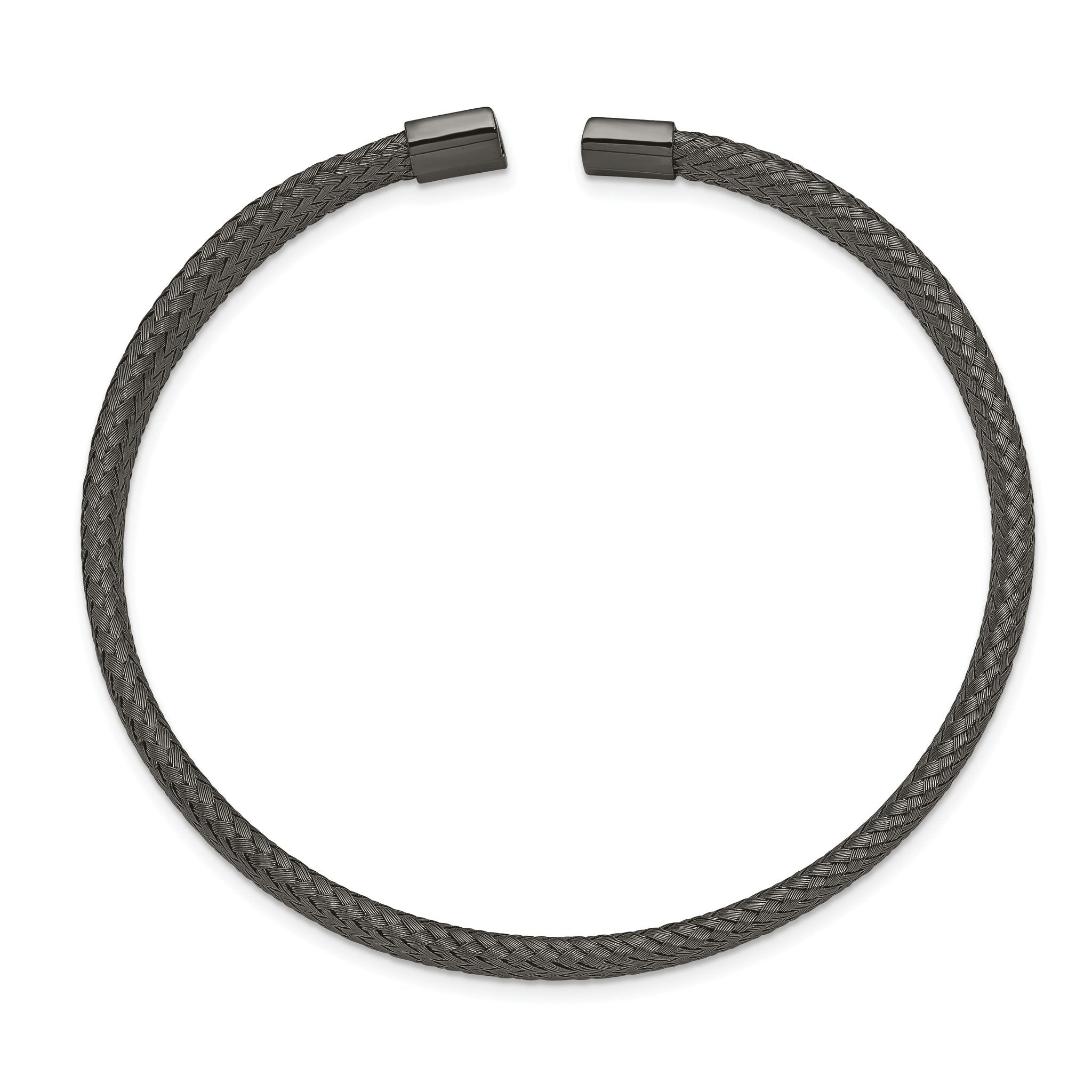 Stainless Steel Polished Black IP-plated 6mm Mesh Wire Cuff Bangle Bracelet for Women Secondary image
