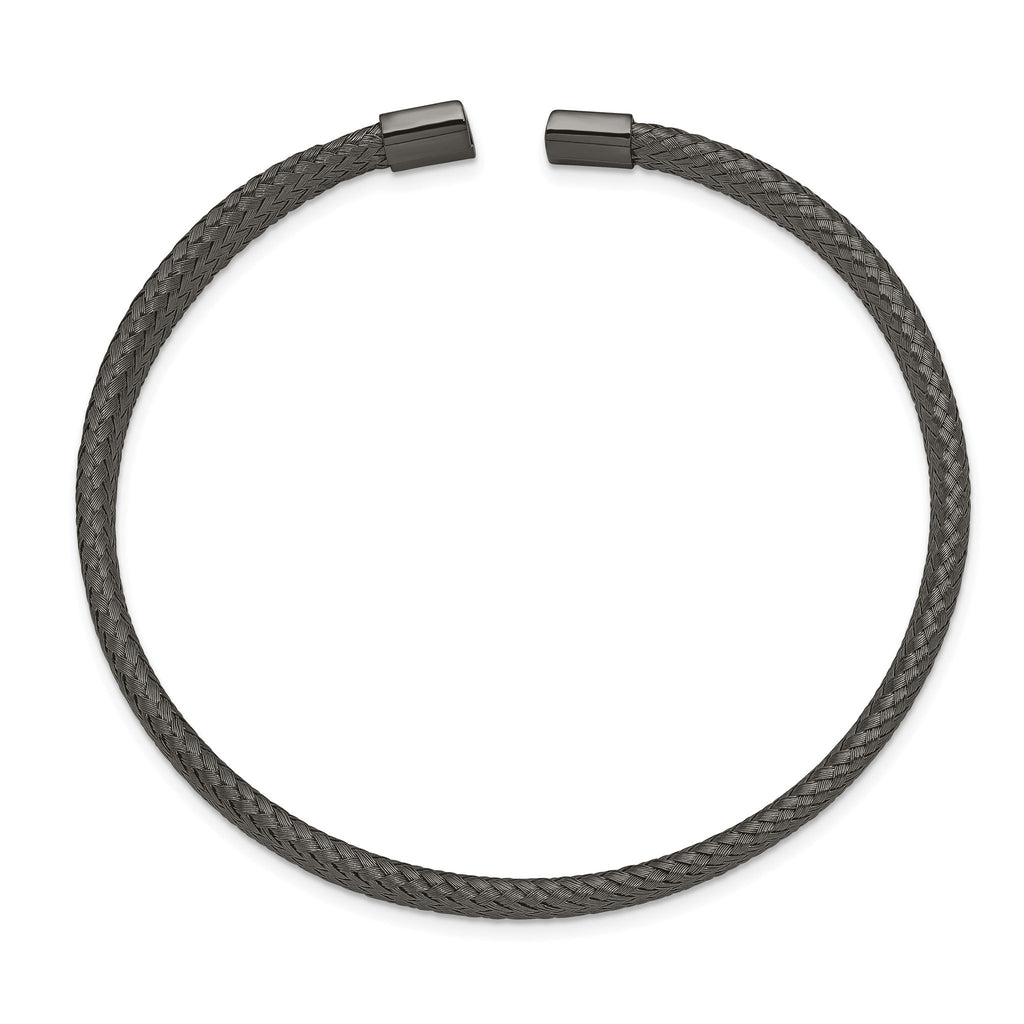 Stainless Steel Polished Black IP-plated 6mm Mesh Wire Cuff Bangle Bracelet for Women