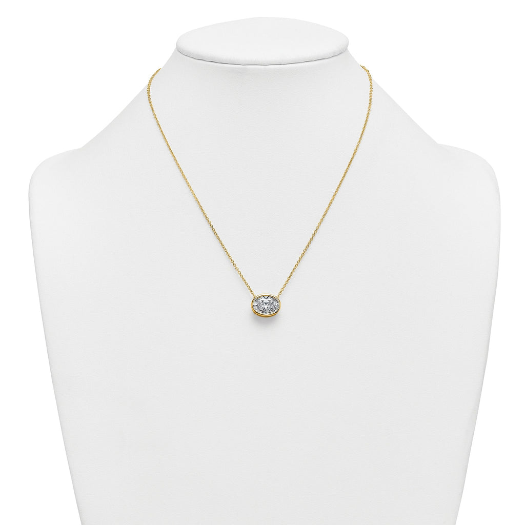 14k 4 carat Certified Lab Grown Diamond VS+ F+ Oval Complete 18 inch Bezel Set Necklace