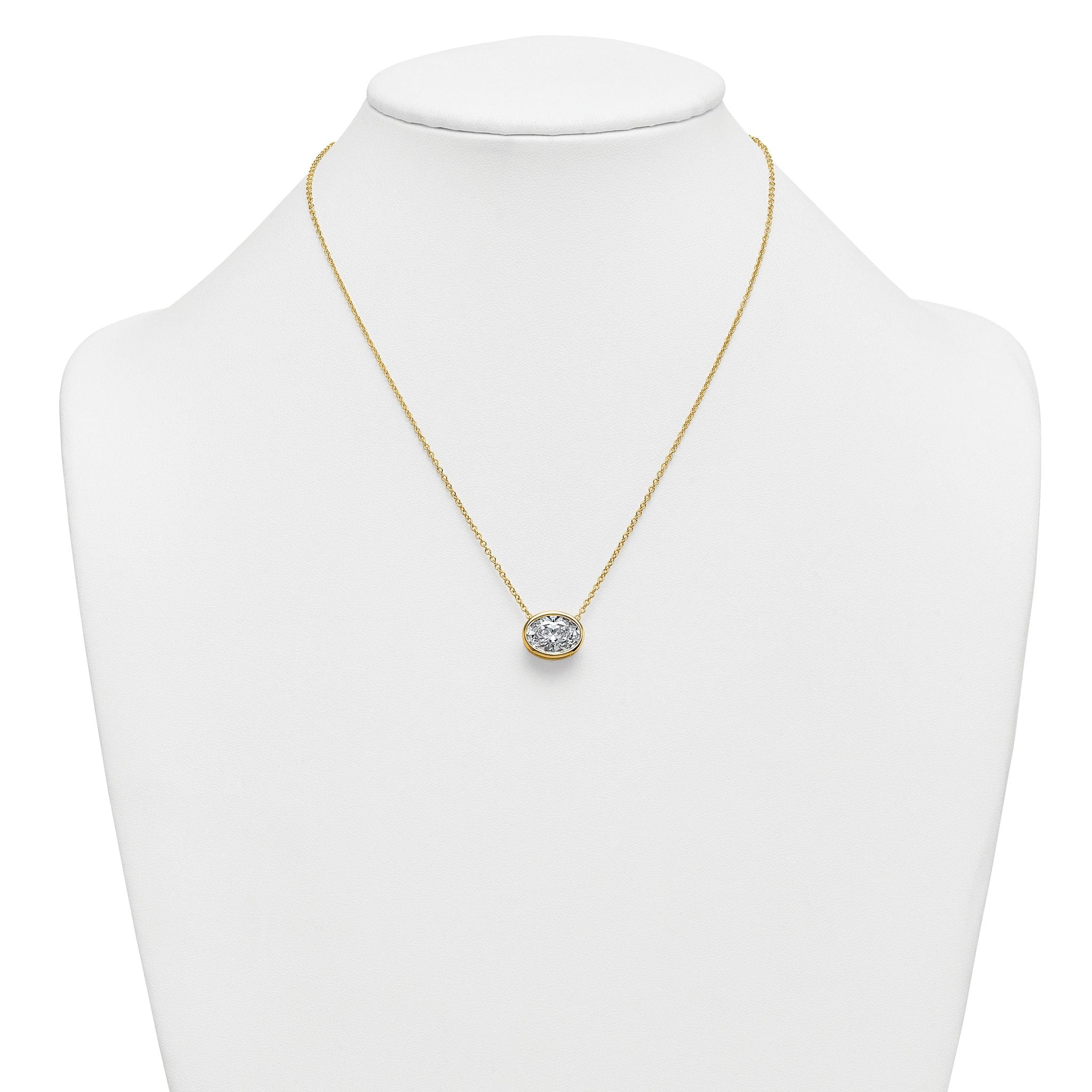 14k 4 carat Certified Lab Grown Diamond VS+ F+ Oval Complete 18 inch Bezel Set Necklace