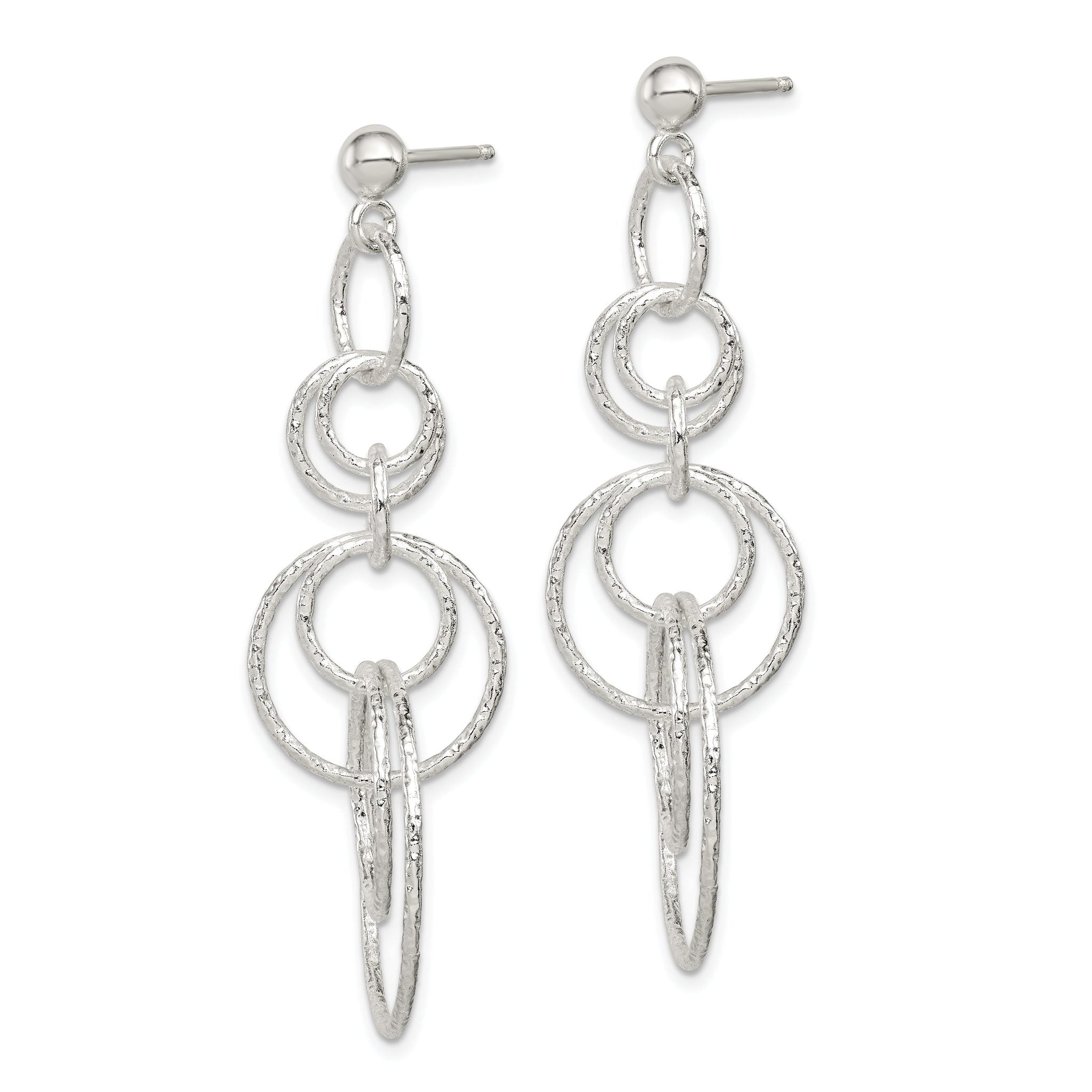 Sterling Silver Polished & Textured Circle Links Post Dangle Earrings Secondary image
