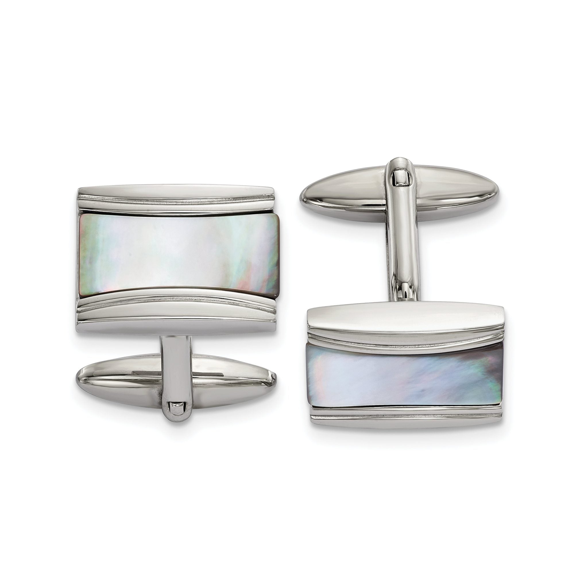 Mother of Pearl Rectangle Cufflinks in Stainless Steel