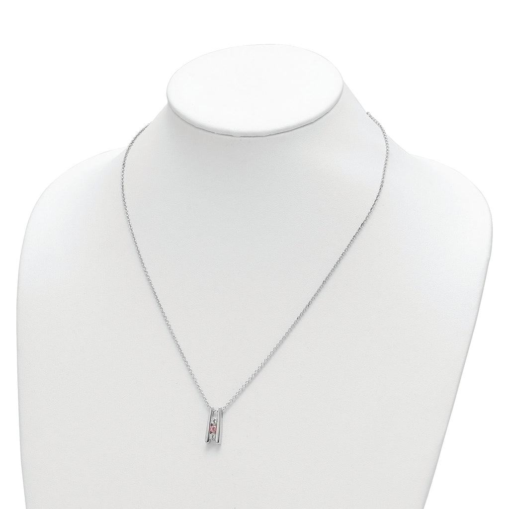 10K White Gold Crystal Topaz Necklace with Pink Accent and Extender