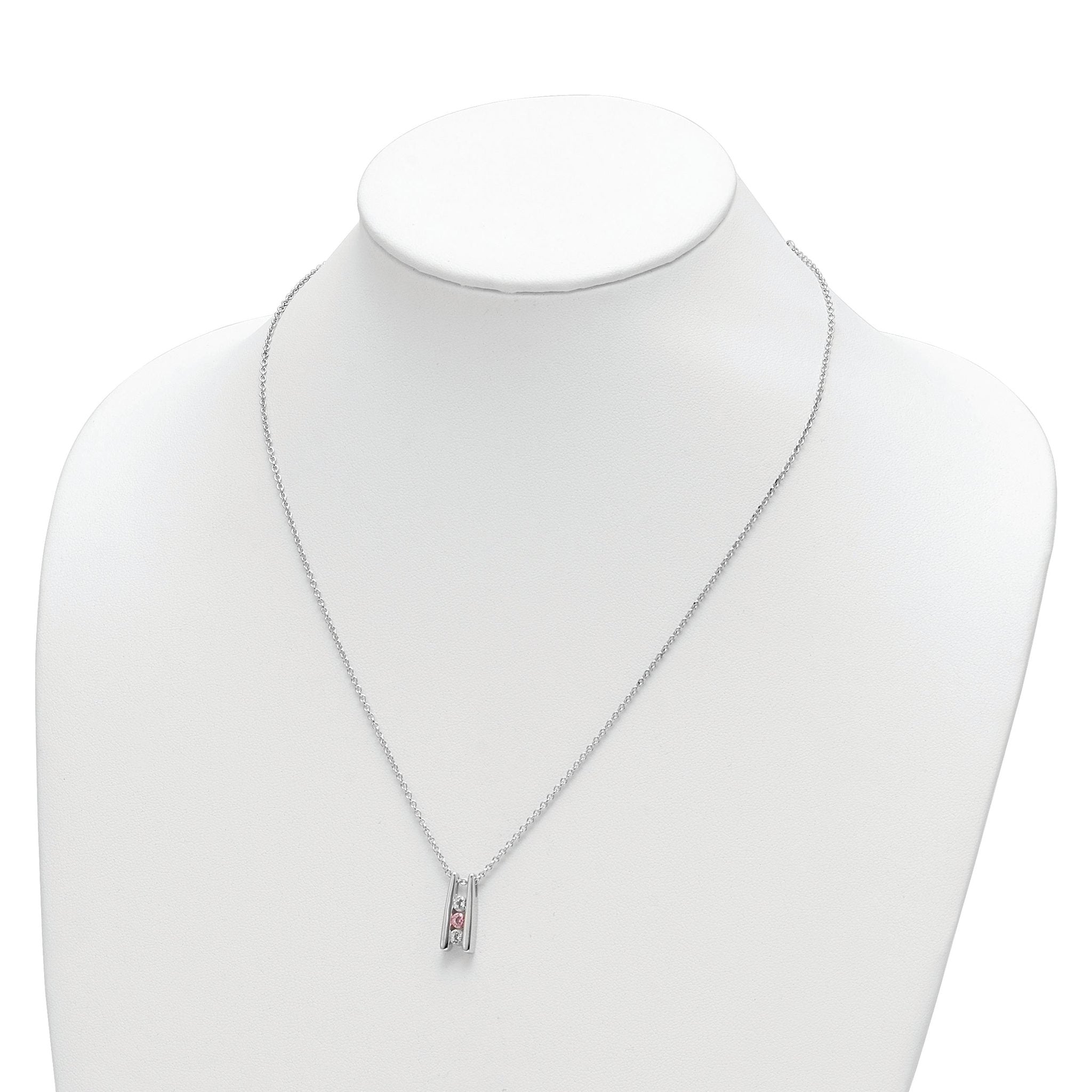 10K White Gold Crystal Topaz Necklace with Pink Accent and Extender