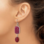 Sterling Silver Polished Carnelian and Red Jade Dangle Earrings