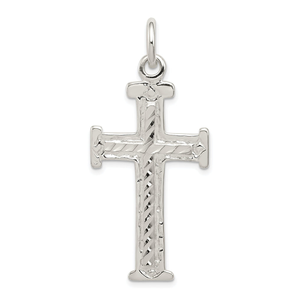 Sterling Silver 925 Diamond-Cut Cross Pendant with Polished Finish & Anti-Tarnish Coating