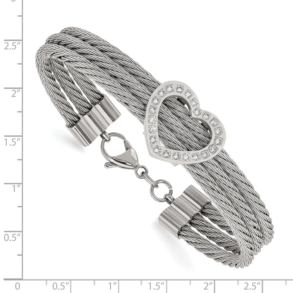 Stainless Steel Polished wire with Cubic Zirconia Heart Bracelet for Women