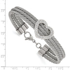 Stainless Steel Polished wire with Cubic Zirconia Heart Bracelet for Women