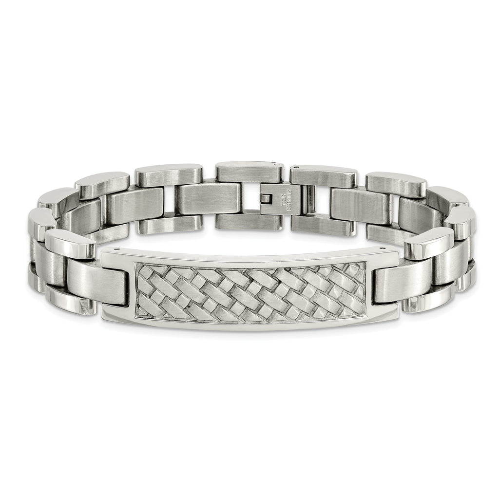 Stainless Steel Brushed and Polished Weaved Pattern ID Bracelet for Men