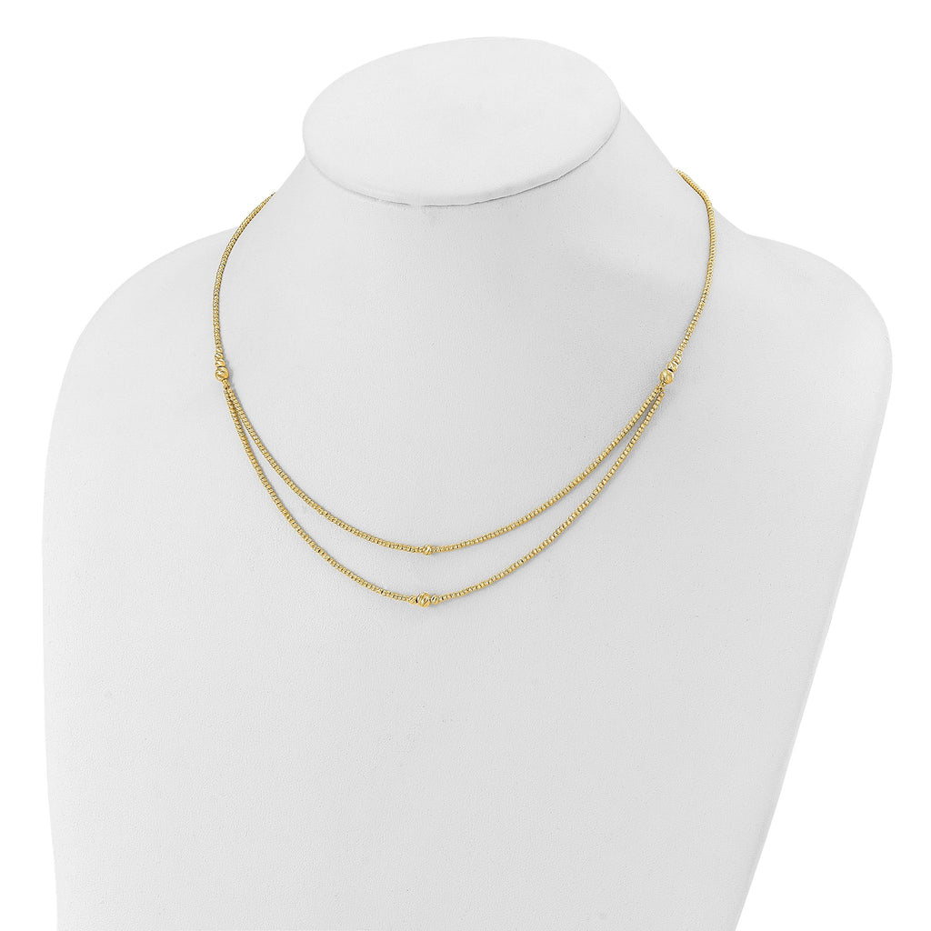 10K Polished and Diamond-cut beads 2-Strand Necklace