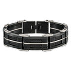 Stainless Steel Brushed and Polished Black IP-plated with Cable Inlay Link Bracelet for Men