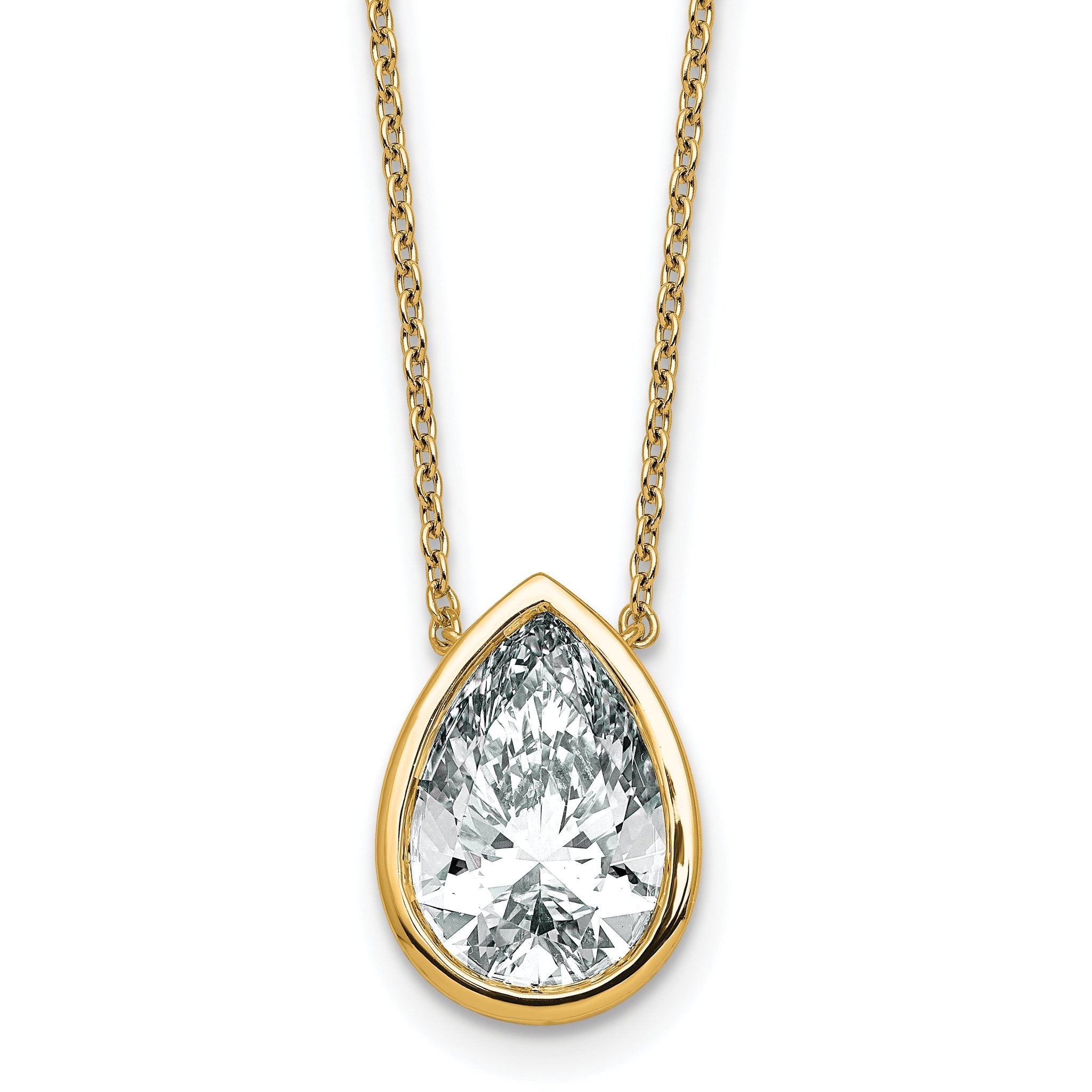 14k 4ct Cert Lab Grown Diamond VS+ F+ Pear  Bezel Pendant Main image