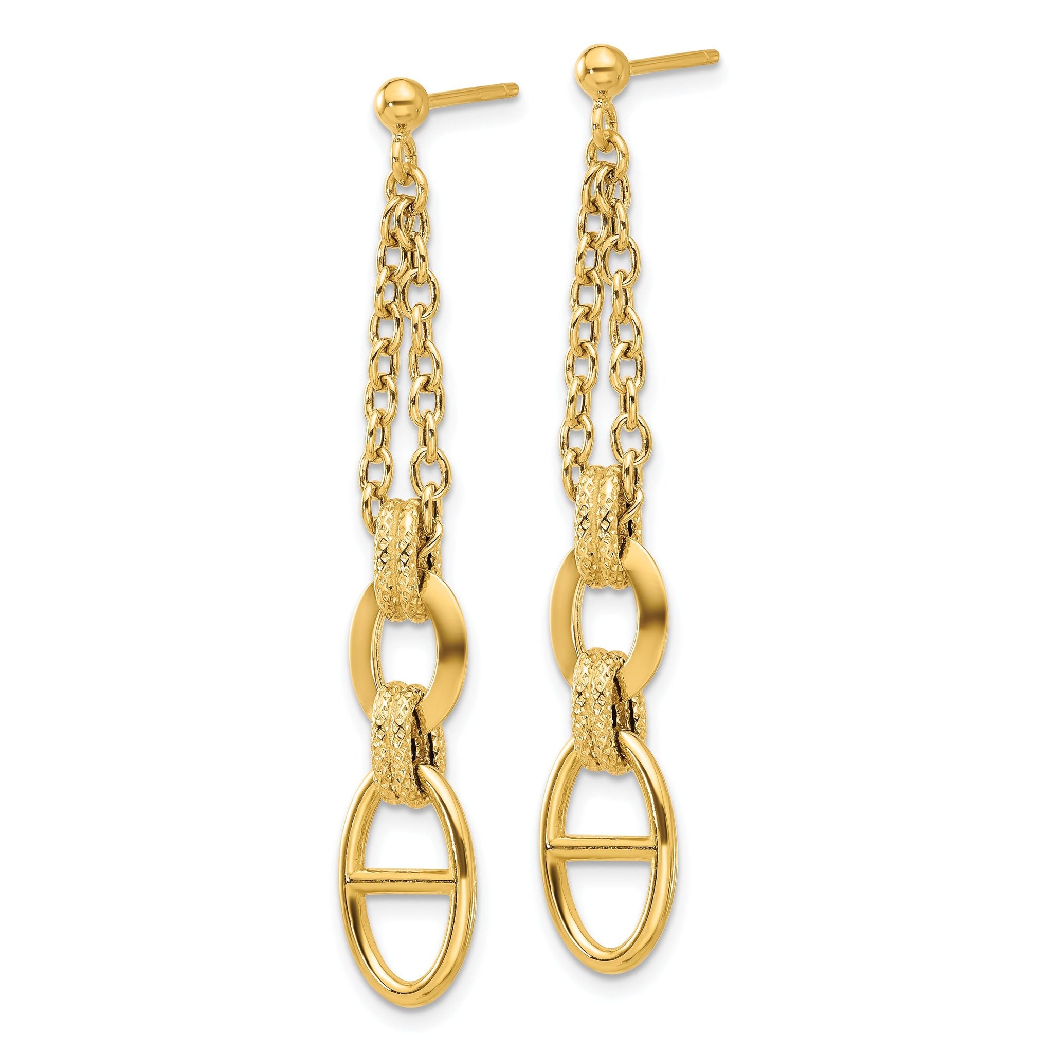 14K Polished and Textured Dangle Post Earrings Secondary image