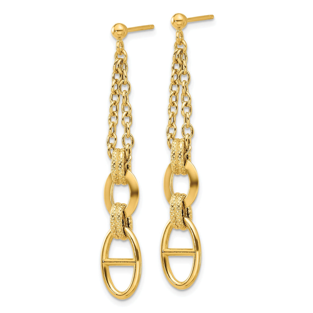 14K Polished and Textured Dangle Post Earrings