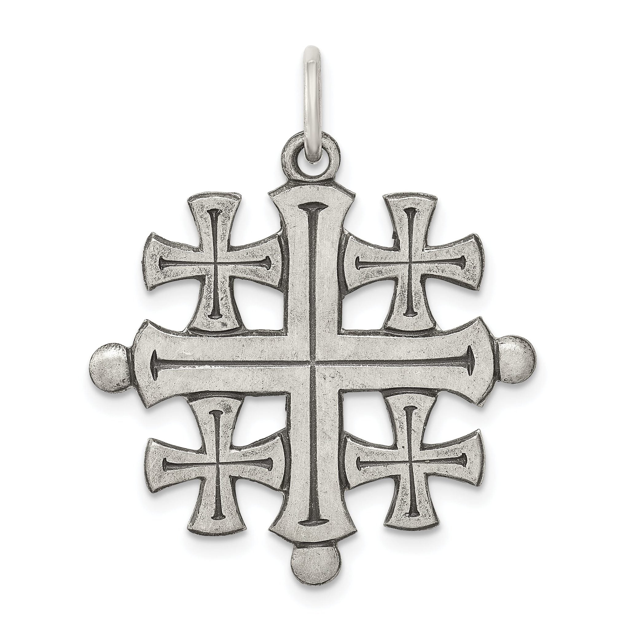 Sterling Silver 925 Jerusalem Cross Pendant with Polished Antique Finish Main image