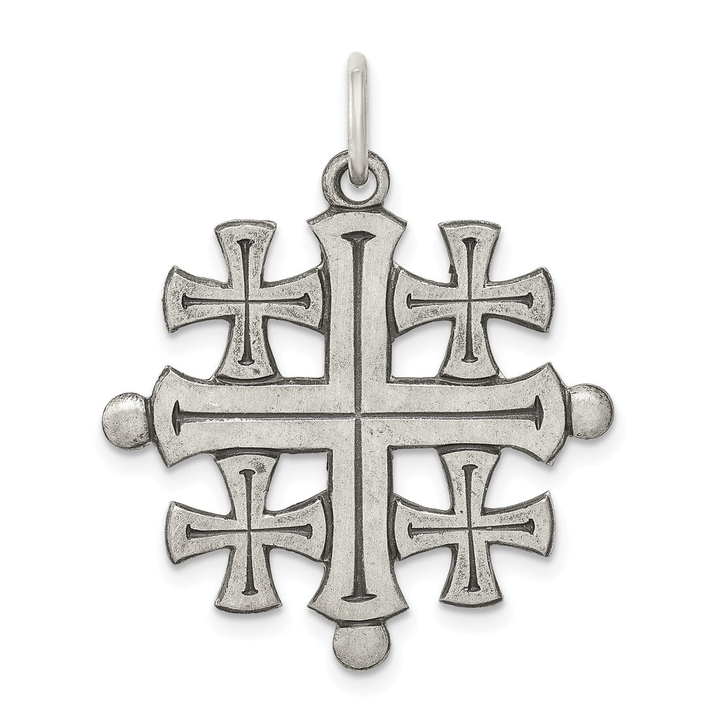 Sterling Silver 925 Jerusalem Cross Pendant with Polished Antique Finish