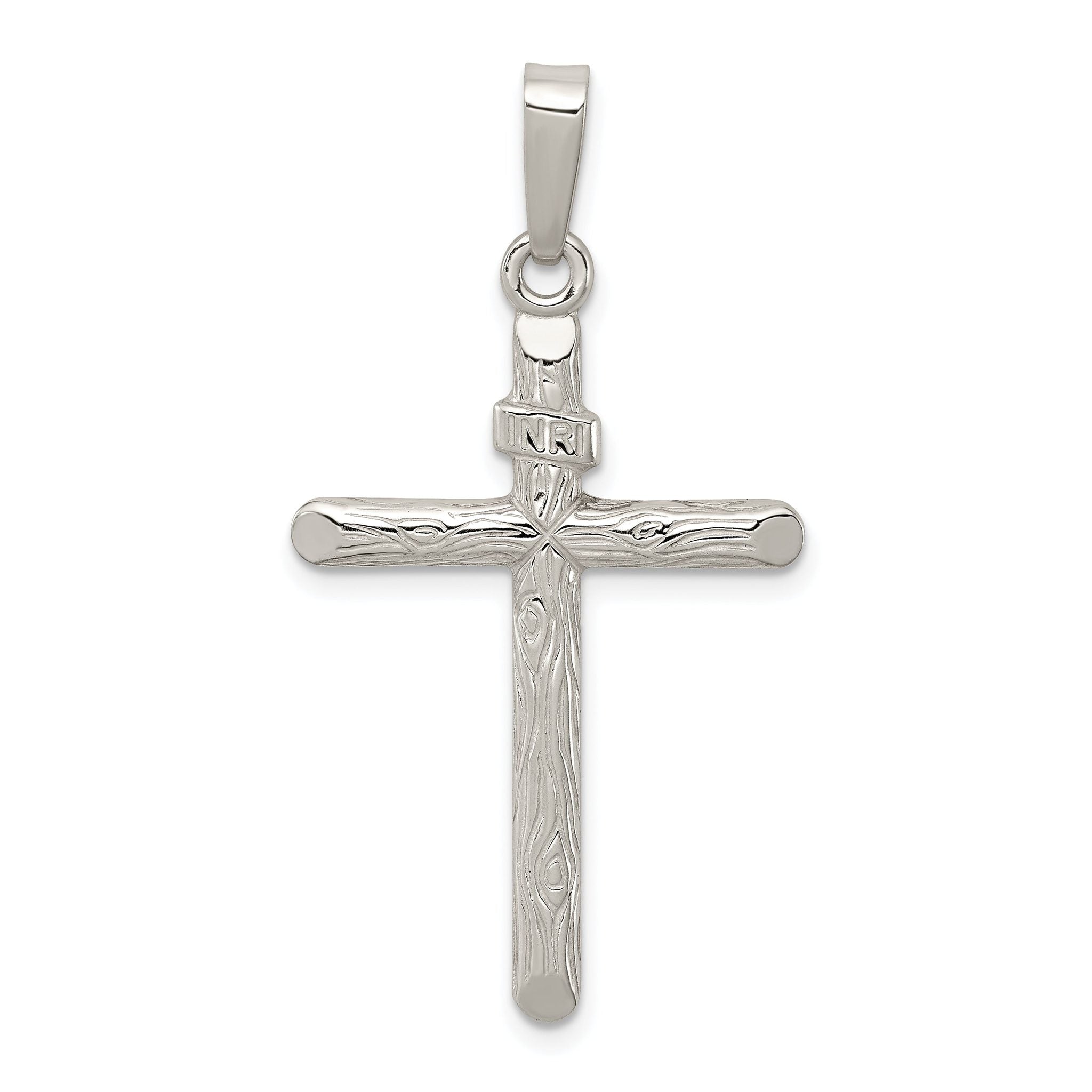Sterling Silver 925 INRI Cross Pendant with Polished Textured Finish Main image