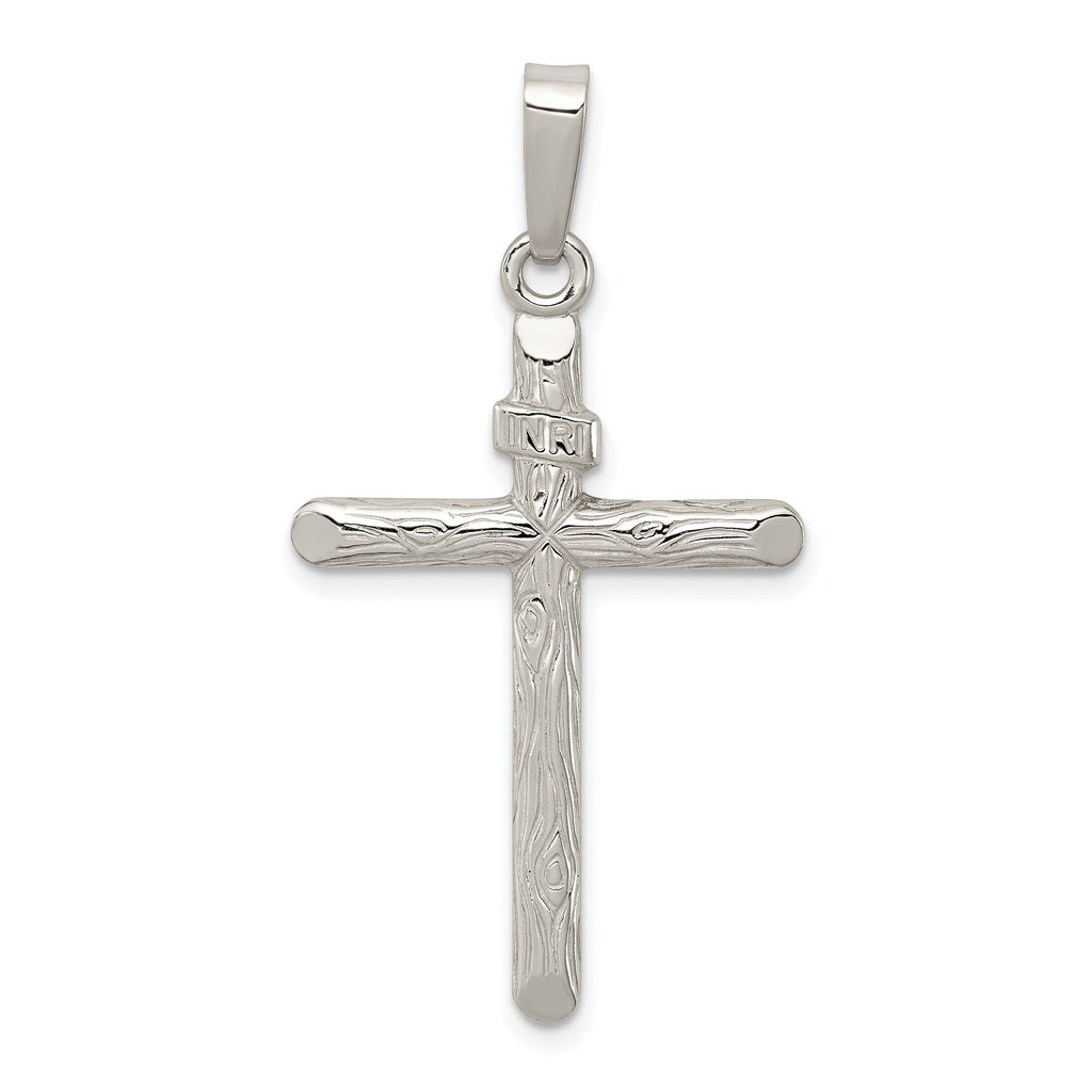 Sterling Silver 925 INRI Cross Pendant with Polished Textured Finish