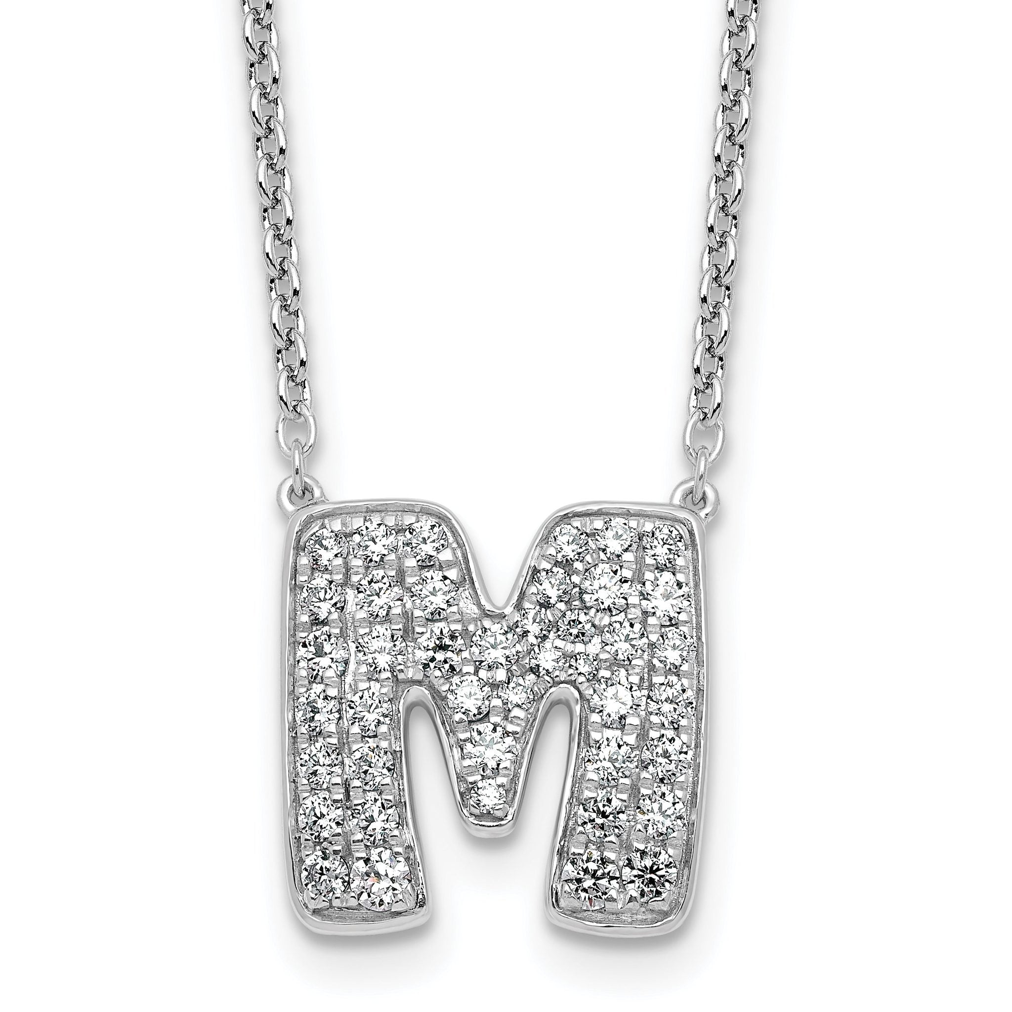 14k White Gold 3/4 carat Lab Grown Diamond VS+ F+ Complete Letter M 18 inch Initial Necklace Main image