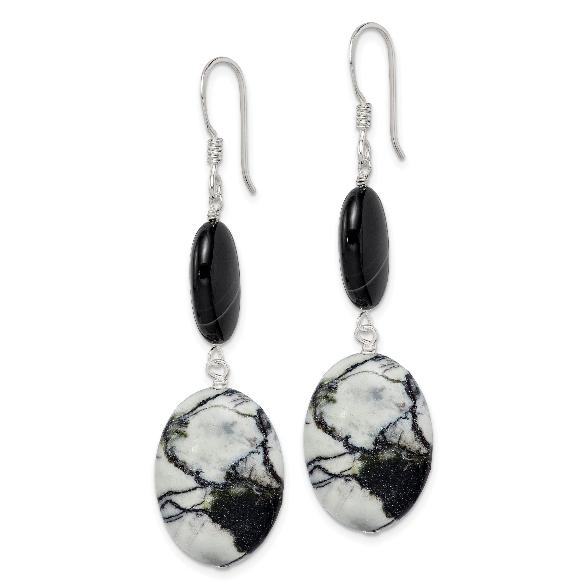 Sterling Silver Polished Black Sardonyx & Zebra Jasper Dangle Earrings Secondary image