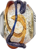 Italian Blue & Brown Glass Bead in Sterling Silver