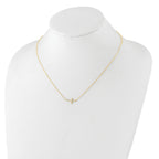 Sterling Silver Yellow Gold-plated CZ Sideways Cross With 2in Ext Necklace