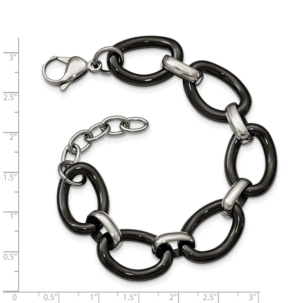 Stainless Steel Polished with Black Ceramic with ext. Bracelet for Women
