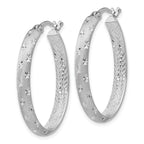 Sophia Jewelers Sterling Silver Rhodium Diamond-Cut Oval Hoop Earrings