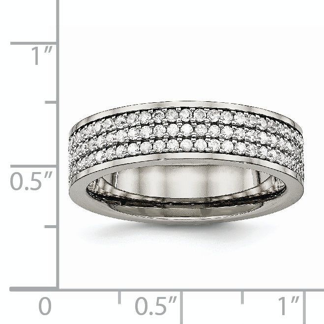 Cubic Zirconia Wedding Band in Titanium, 6mm