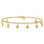 Sterling Silver Gold-tone Polished Puffed Heart 10in Anklet