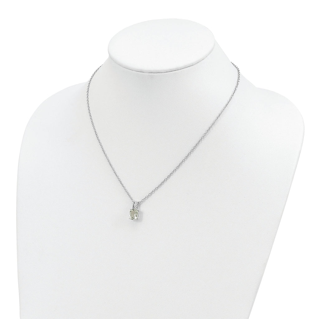 Brilliant Gemstones Sterling Silver with 14K Accent Rhodium-plated Green Quartz and Diamond 18 Inch Necklace with 2 Inch Extender