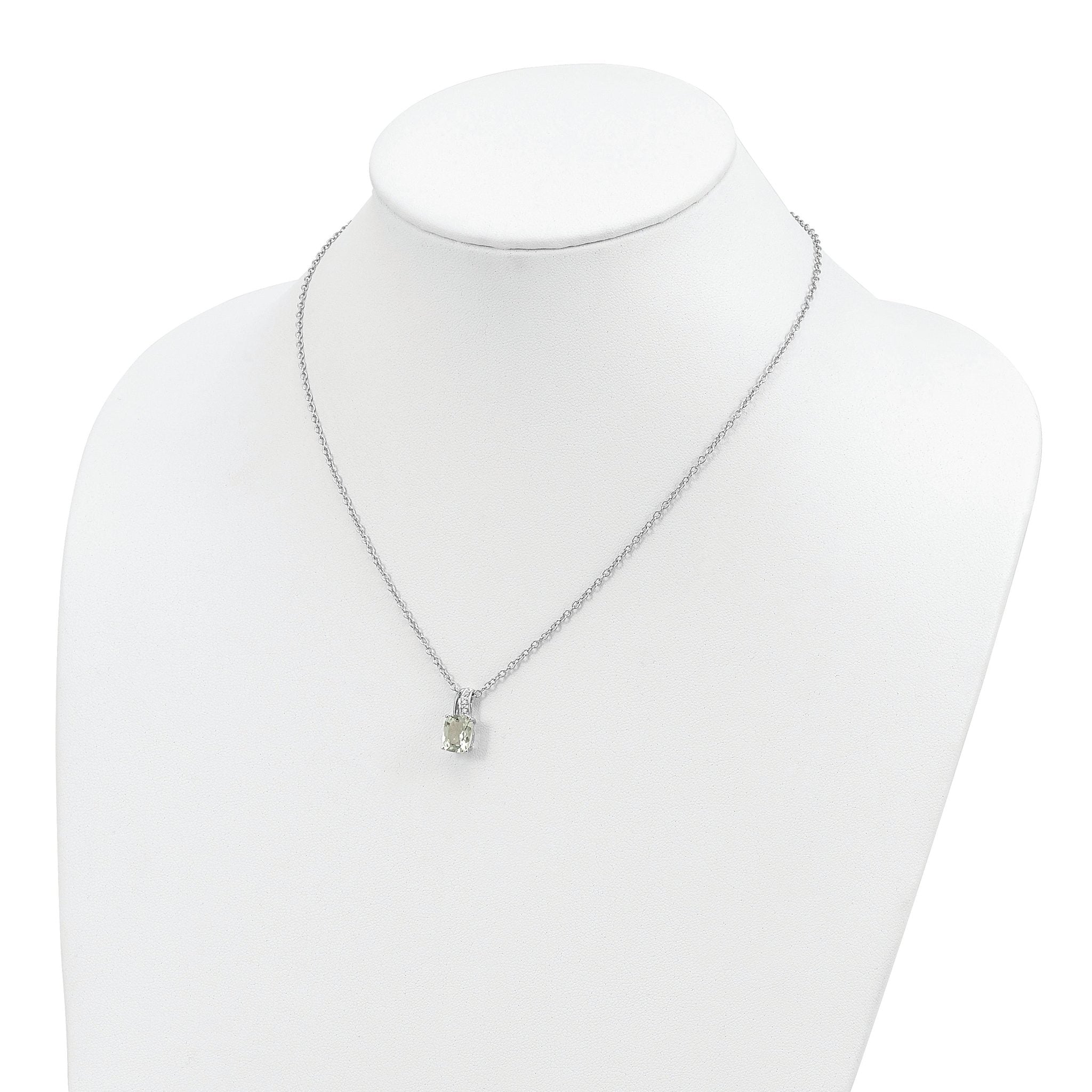 Brilliant Gemstones Sterling Silver with 14K Accent Rhodium-plated Green Quartz and Diamond 18 Inch Necklace with 2 Inch Extender