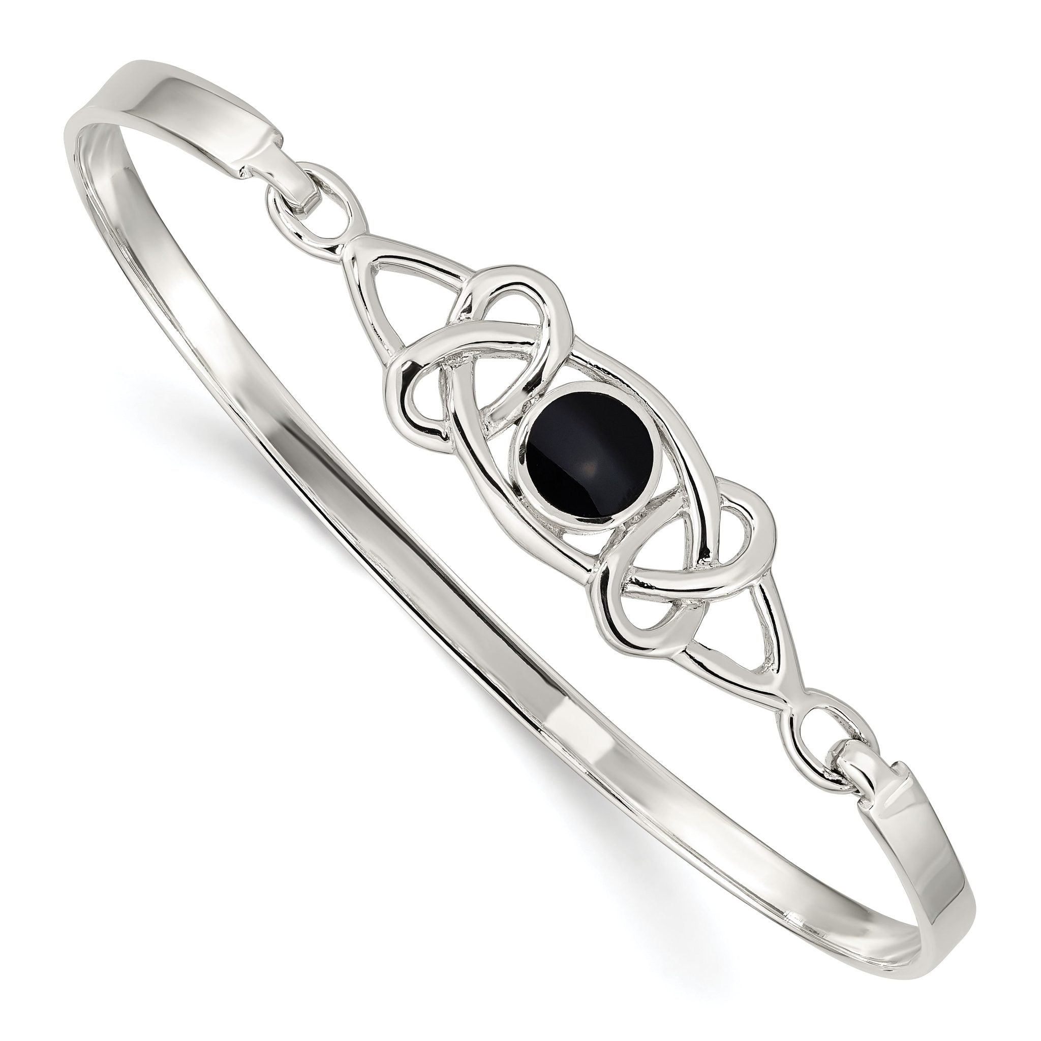 Sophia Jewelers Sterling Silver Onyx Celtic Bangle with Flexible Design Main image
