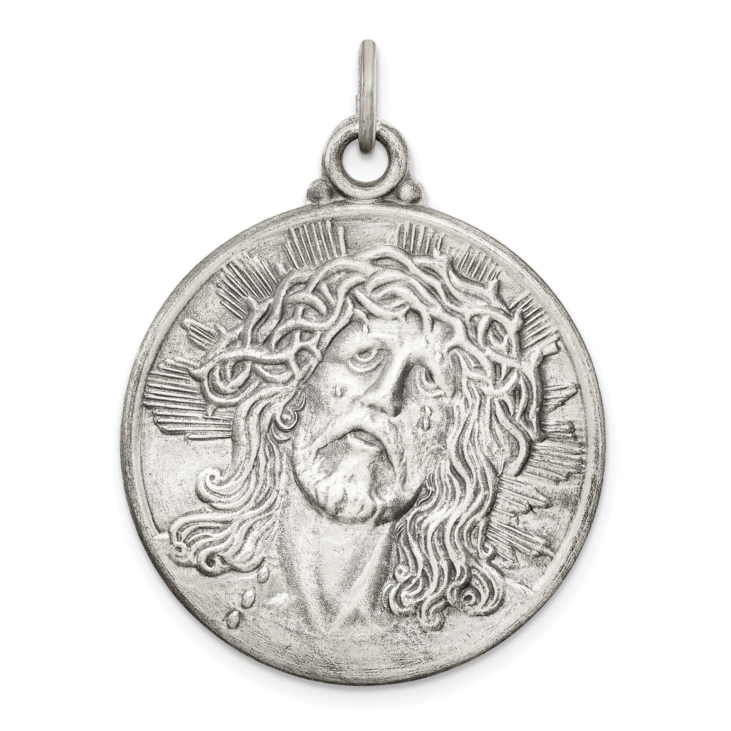 Sterling Silver 925 Ecce Homo Medal with Antiqued Finish Solid Pendant