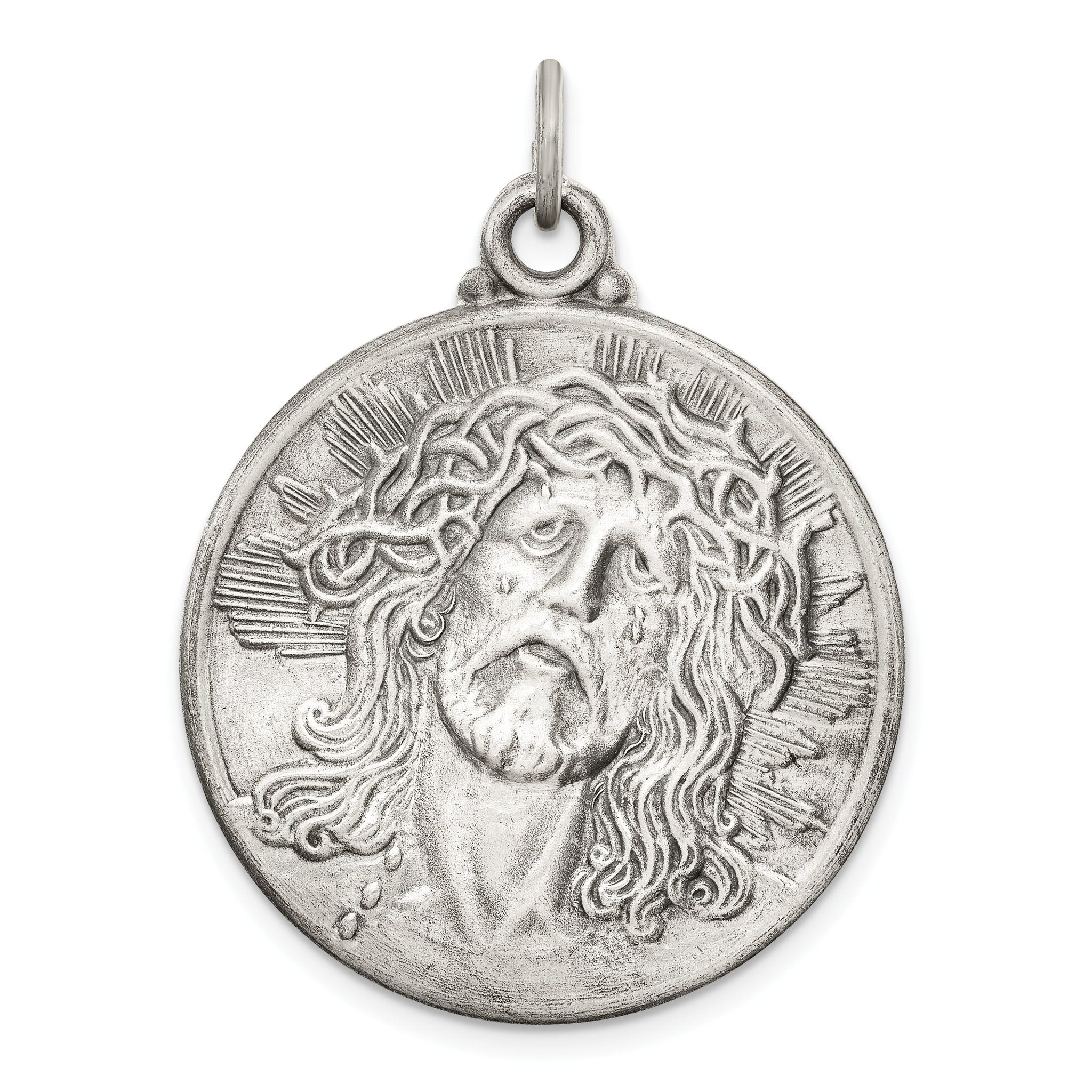 Sterling Silver 925 Ecce Homo Medal with Antiqued Finish Solid Pendant