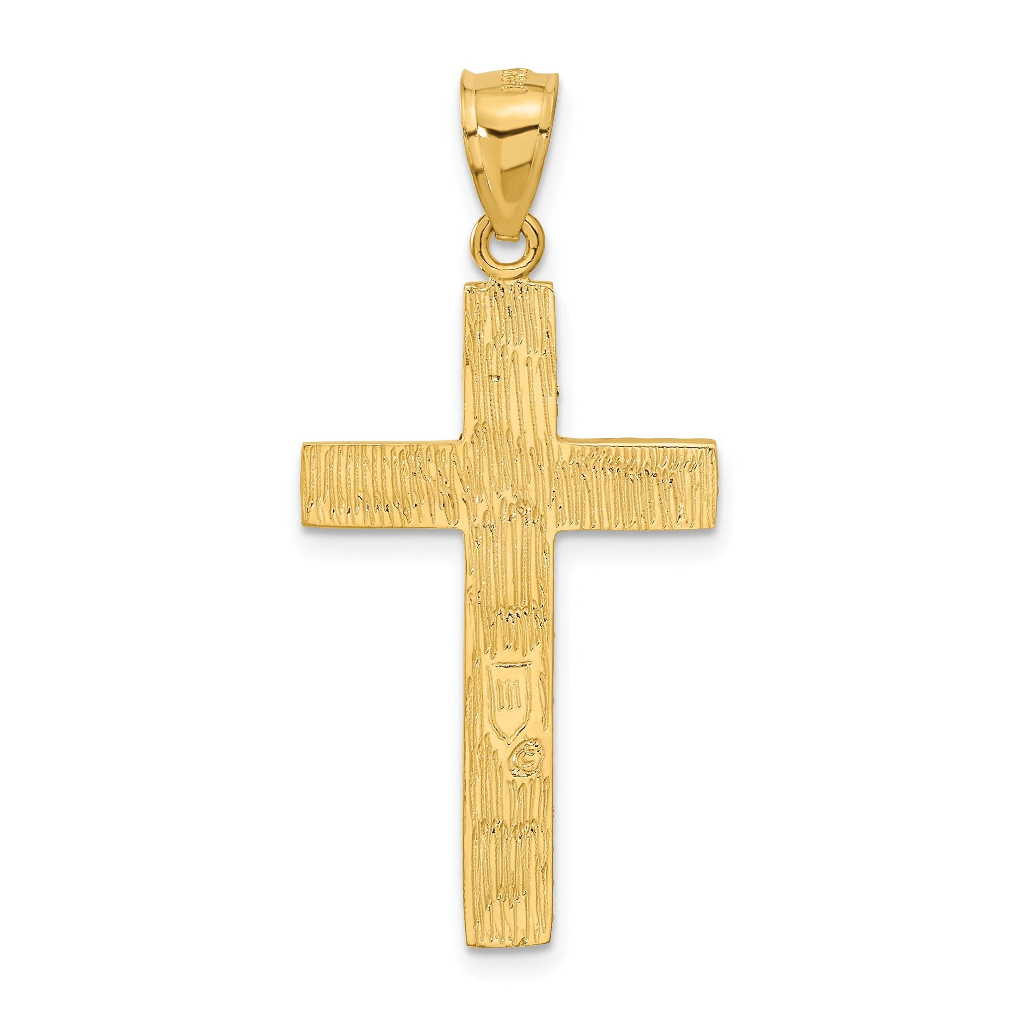 14K Gold Diamond-Cut Cross Pendant with Polished Finish Solid Design