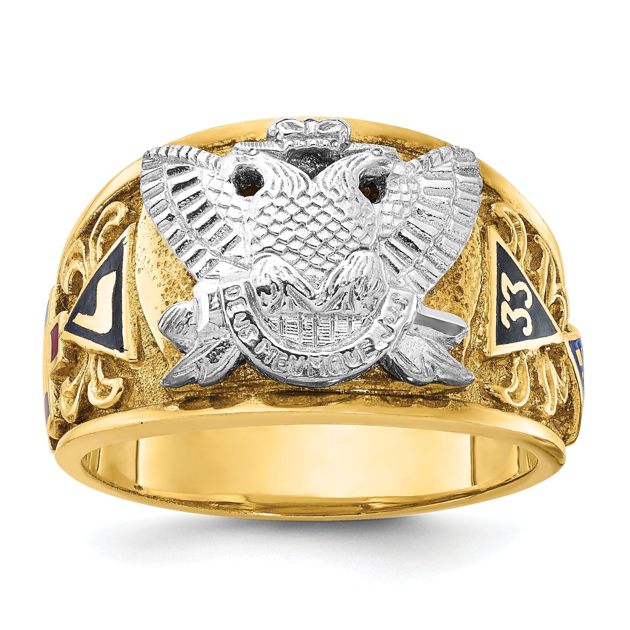 14k Two-tone Men's Polished and Textured with Multi-color Enamel Active 33rd Degree Masonic Ring Main image