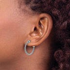 SS RH-pltd Polished and Twisted 22mm Post J-Hoop Earrings