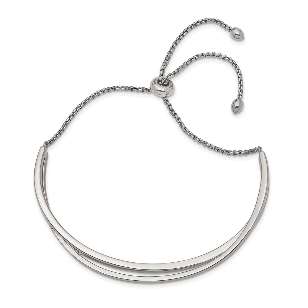 Stainless Steel Polished with Crystals Adjustable Bangle Bracelet for Women