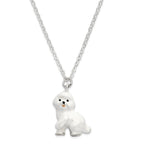 Luxury Giftware Pewter Bejeweled Crystals Silver-tone Enameled BRENDA Bichon Frise Trinket Box with Matching 18 Inch Necklace