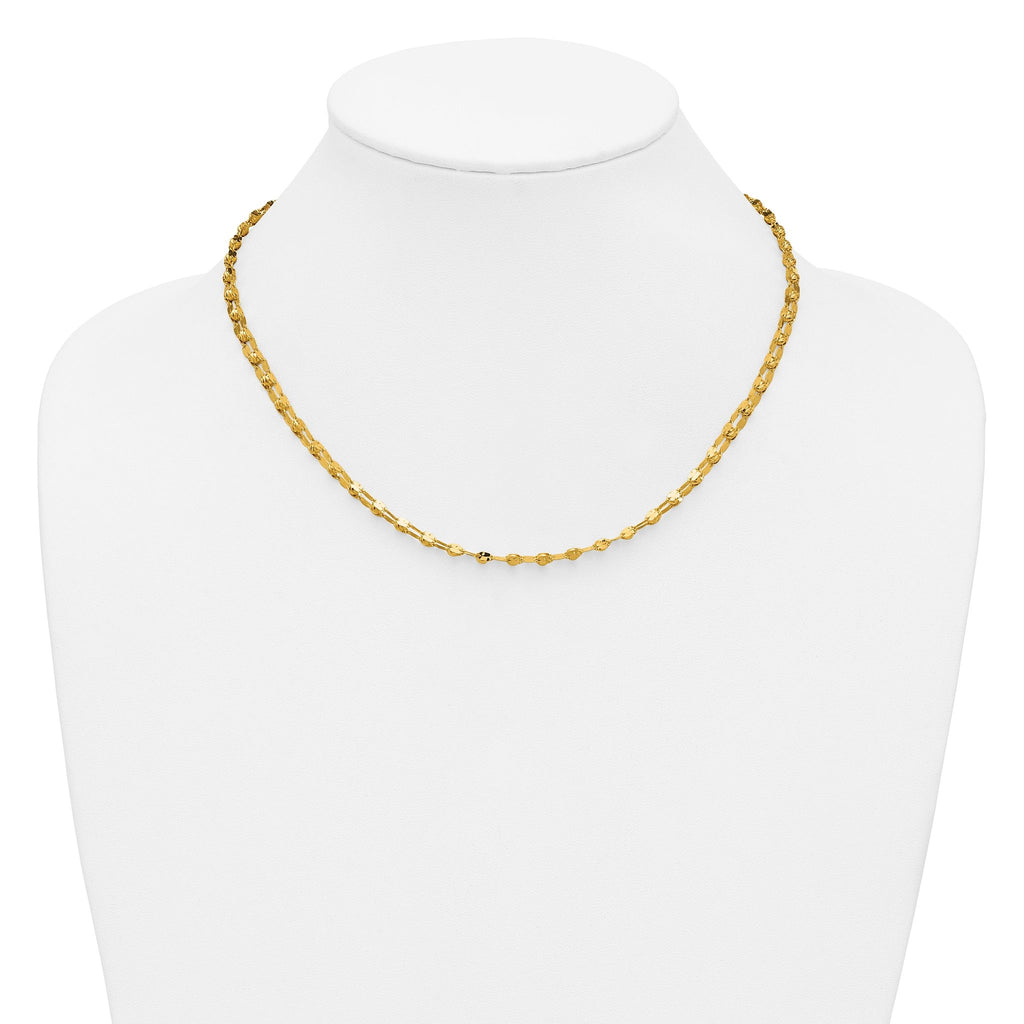 14K Polished and Diamond-cut Beaded Fancy Necklace