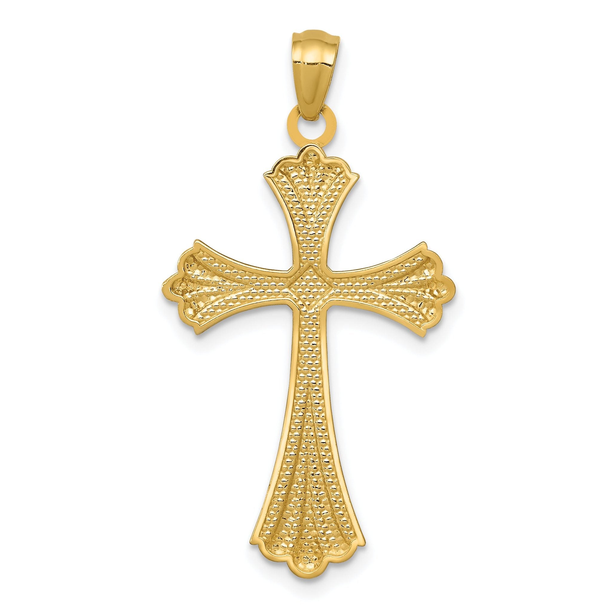 14K Gold Rhodium Diamond-Cut Budded Cross Pendant Elegant, Solid Design