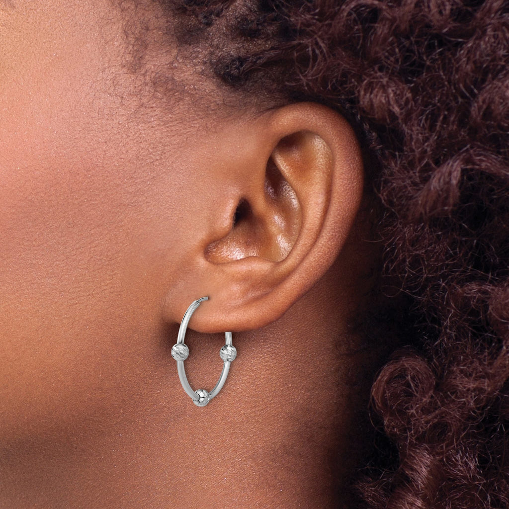 SS RH-plated Polished/Dia-cut Beads Endless Hoop Earrings