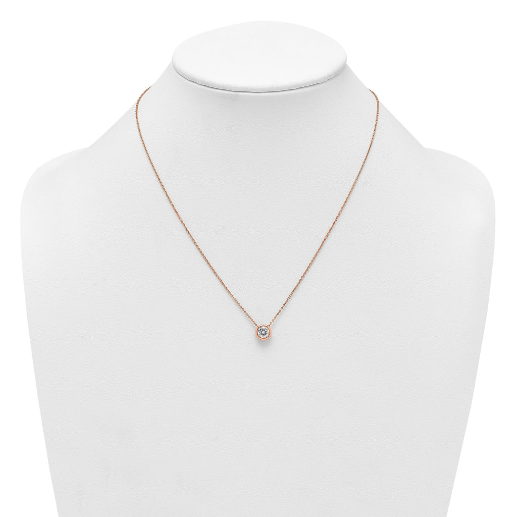 Sterling Silver Rose-tone Polished 8mm White CZ 18 inch Necklace