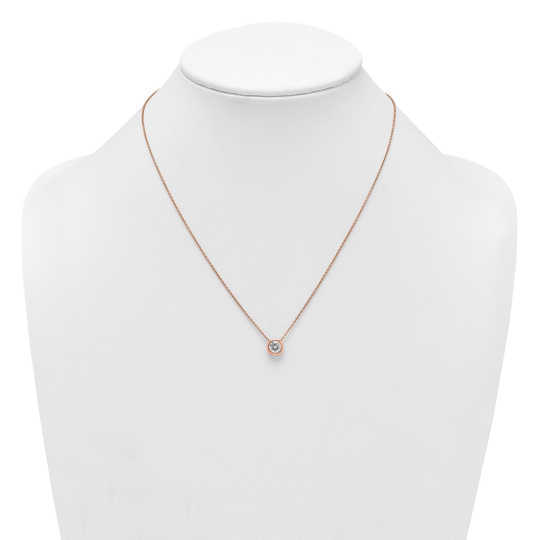 Sterling Silver Rose-tone Polished 8mm White CZ 18 inch Necklace