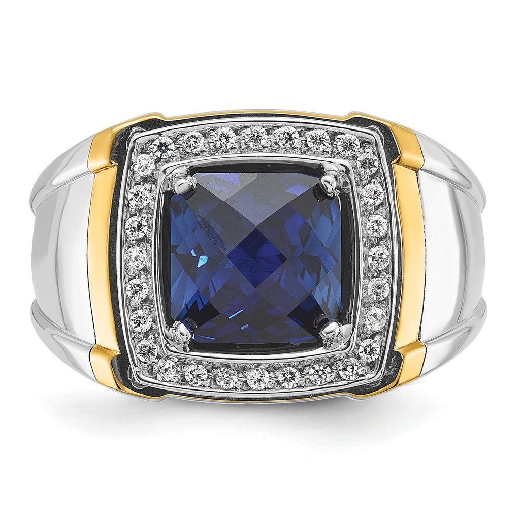 14k Two-tone Men's Polished Gemstone and Diamond Ring Mounting, Mounting Only